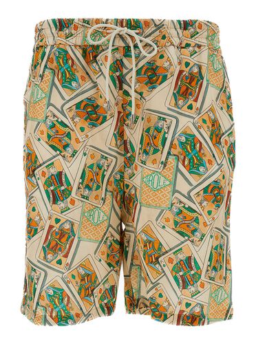 Multicolor Shorts With Jeu De Cartes Print In Linen And Cotton Man - Drôle de Monsieur - Modalova