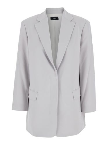 Grey Single Breasted Jacket With Classic Lapels In Tech Fabric Woman - Theory - Modalova