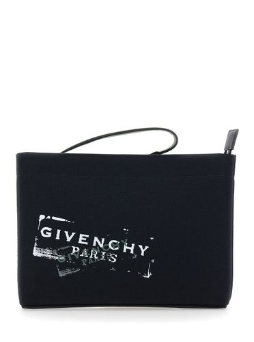 Black Clutch Bag With Top Handle And Logo Print On The Front In Cotton Man - Givenchy - Modalova