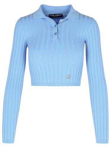 Light Blue Viscose Blend Polo Shirt - Dolce & Gabbana - Modalova