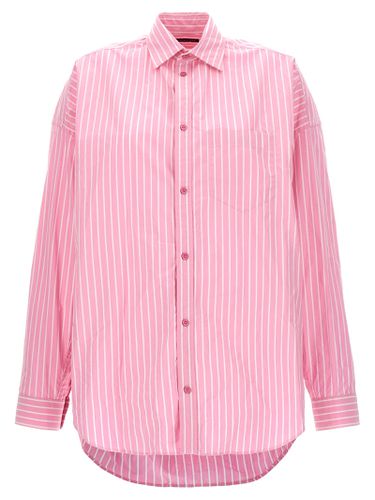 Cocoon Stripe Cotton Shirt With Logo Print - Balenciaga - Modalova