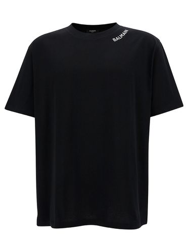 Crewneck T-shirt With Contrasting Logo Embroidery In Cotton Man - Balmain - Modalova