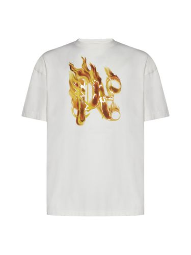 Burning Monogram Cotton T-shirt - Palm Angels - Modalova