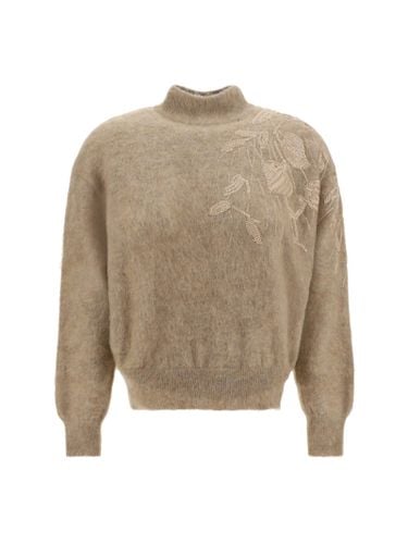 Long-sleeved Turtleneck Sweater With Special Sequin Appliqu? In Soft Mohair And Wool Yarn - Brunello Cucinelli - Modalova