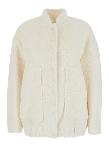 White Bomber Jacket With Elastic Waist In Wool Woman - SEMICOUTURE - Modalova