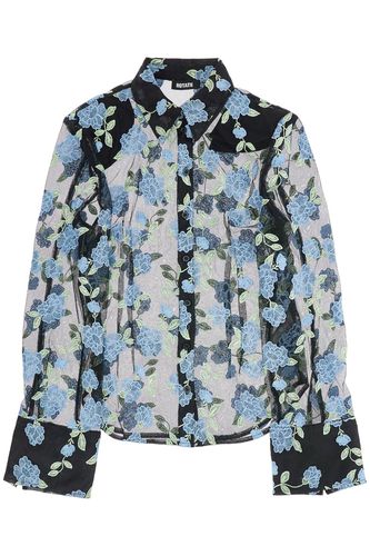 Black Mesh Shirt With Floral Embroidery - Rotate by Birger Christensen - Modalova