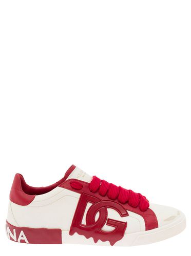 Vintage Portafino White And Red Low Top Sneakers With Dg Patch In Leather Man - Dolce & Gabbana - Modalova
