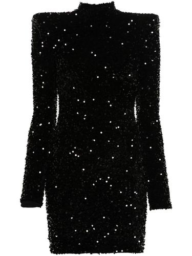 Long Sleeves High Neck Dress With Paillettes - Elisabetta Franchi - Modalova