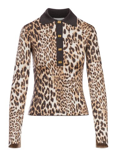 Ganni Leopard Knitted Polo Shirt - Ganni - Modalova