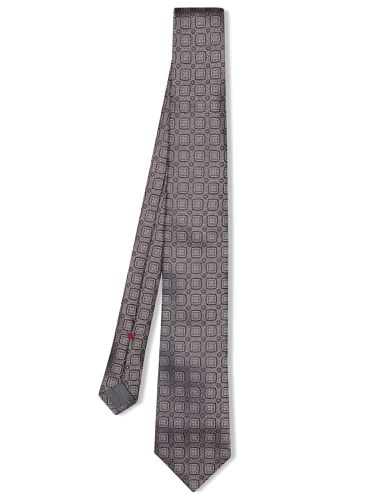 Beige Silk Tie With Geometric Pattern - Brunello Cucinelli - Modalova