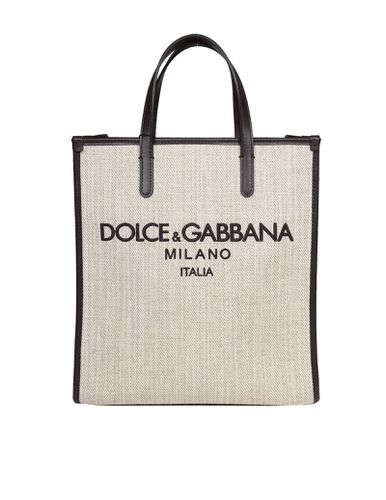 Small Shopping Bag In Canvas With D & g Milano Logo - Dolce & Gabbana - Modalova