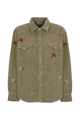 Green Velvet Shirt With Embroidered Flowers - Roy Rogers - Modalova