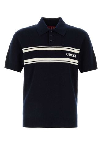 Navy Blue Wool Blend Polo Shirt - Gucci - Modalova