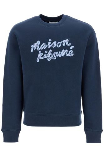 Navy Blue Striped Cotton Sweatshirt - Maison Kitsuné - Modalova