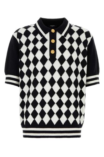 Embroidered Cotton Blend Polo Shirt - Balmain - Modalova