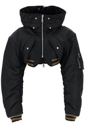 Cropped Black Nylon Padded Bomber Jacket With Hood - Jean Paul Gaultier - Modalova