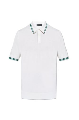 Silk Polo With Logo Application - Dolce & Gabbana - Modalova