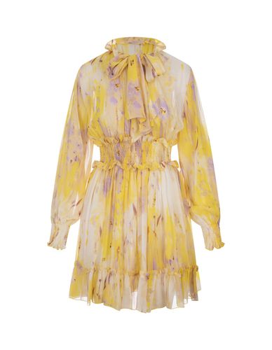 Short Dress In Georgette With artsy Flower Print - MSGM - Modalova