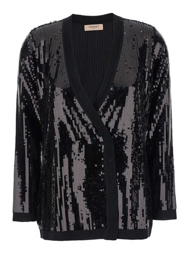 Double-breasted Cardigan With Sequins All-over In Technical Fabric Woman - TwinSet - Modalova