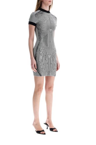 Short Dress In Black And White Striped Jacquard Viscose - Jean Paul Gaultier - Modalova