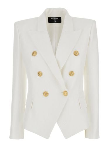 Double-breasted Jacket With Peak Lapels And Logo Buttons In Fabric Women - Balmain - Modalova