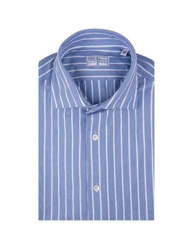 Fedeli Striped Blue Strech Shirt - Fedeli - Modalova