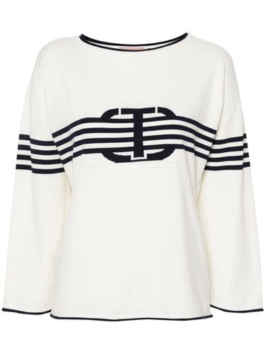 Long Sleeves Boat Neck Striped Sweater With Logo - TwinSet - Modalova