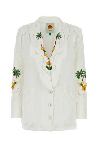 White Linen Tree Macaw Blazer - Farm Rio - Modalova