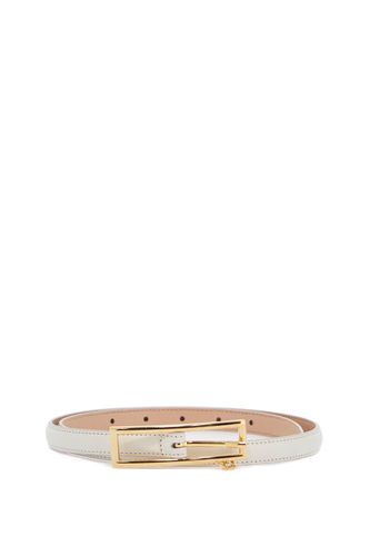 Slim White Leather Belt With Logo Charm 1.5cm - Alessandra Rich - Modalova