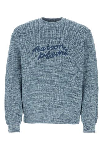Melange Light Blue Cotton Sweater - Maison Kitsuné - Modalova