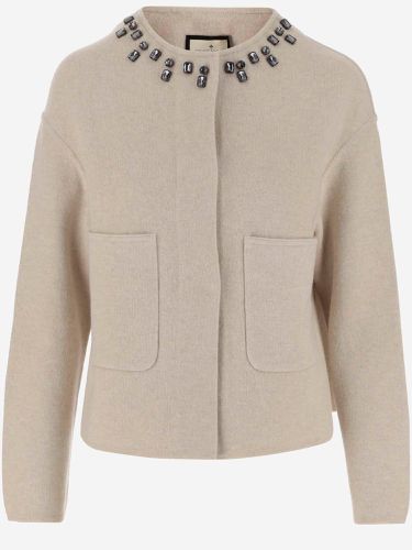 Wool Blend Cardigan With Crystals - Bruno Manetti - Modalova