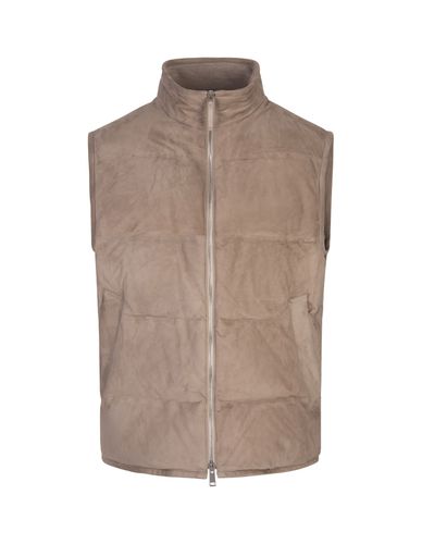 Zegna Khaki Suede Padded Gilet - Zegna - Modalova