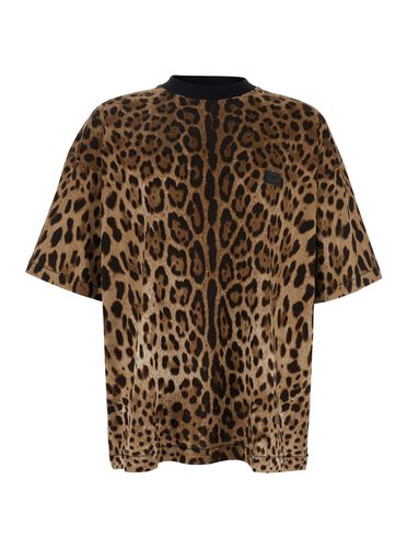 T-shirt With All-over Leopard Motif In Cotton Man - Dolce & Gabbana - Modalova