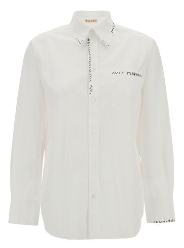 Oversized White Shirt With Contrasting Logo Print In Cotton Woman - Marni - Modalova