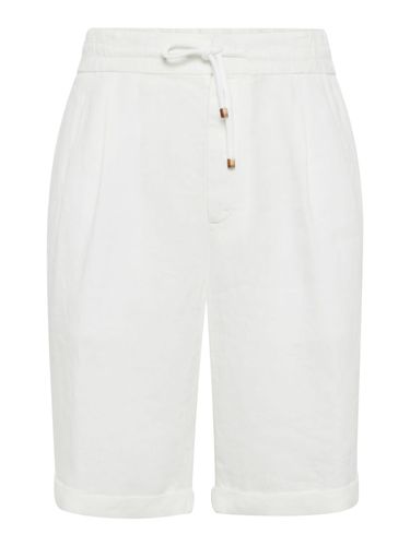 Garment Dyed Linen Gabardine Bermuda Shorts With Drawstring And Darts - Brunello Cucinelli - Modalova