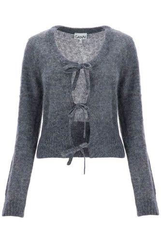 Mohair Cardigan With Bow Accents - Ganni - Modalova