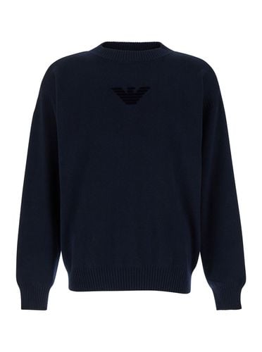 Dark Sweater With Logo Embroidery In Wool And Cotton Man - Emporio Armani - Modalova
