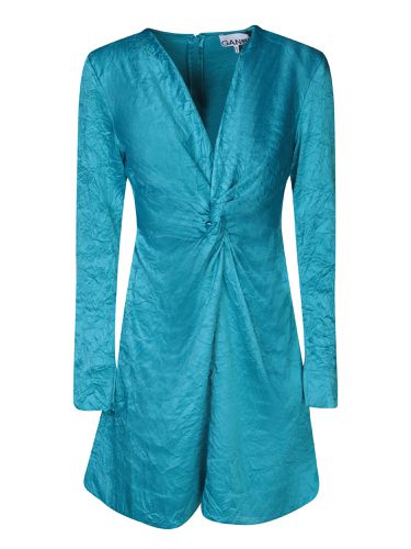 Blue Crinkle Long Sleeve Mini Dress - Ganni - Modalova