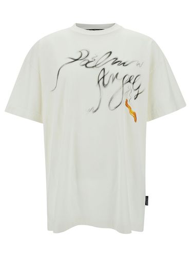 Crewneck T-shirt With Foggy Logo Print In Cotton Man - Palm Angels - Modalova