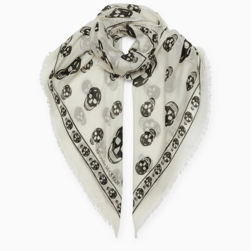 Ivory Foulard With Black Skulls Print - Alexander McQueen - Modalova