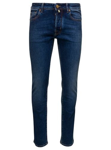 Slim Five Pockets Jeans With Logo Patch In Stretch Cotton Denim Man - Jacob Cohen - Modalova