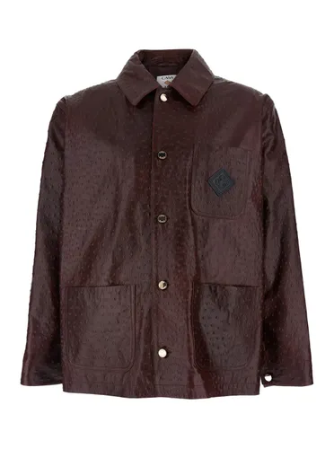 Jacket With Logo Patch On The Front And Ostrich Skin Effect In Leather Man - Casablanca - Modalova
