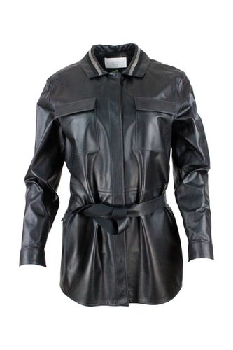 Leather Shirt Jacket With Button Closure, With Belt And With Monile On The Collar - Fabiana Filippi - Modalova
