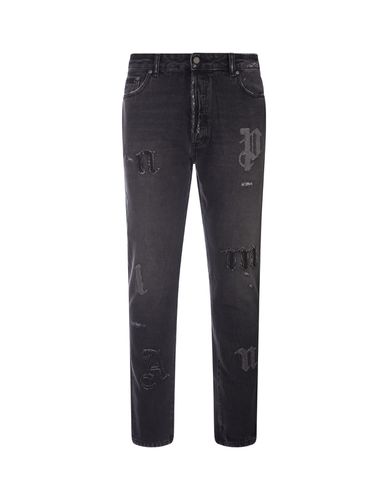 Slim Fit Jeans In Denim With Application - Palm Angels - Modalova