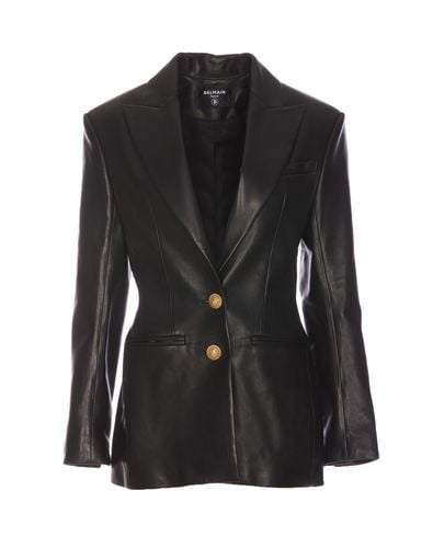 Balmain 2-button Leather Blazer - Balmain - Modalova