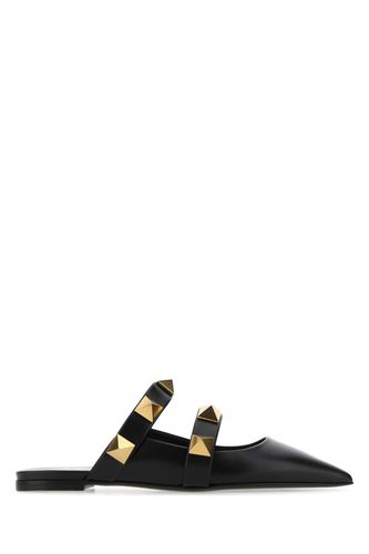 Black Leather Roman Stud Slippers - Valentino Garavani - Modalova