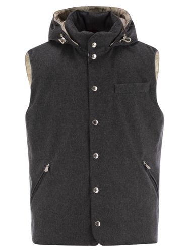 Sleeveless Down Jacket In Membraned Wool Flannel With Detachable Hood - Brunello Cucinelli - Modalova