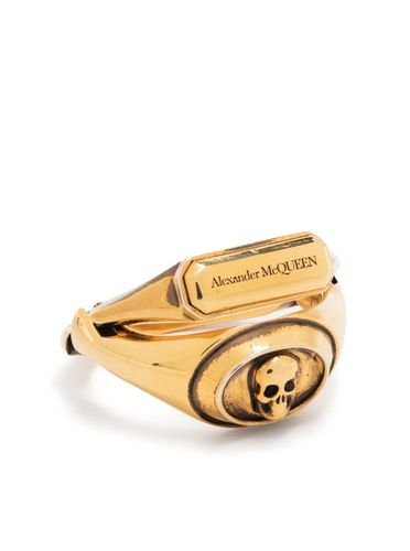 Double Ring With Skull Detail And Embossed Logo Lettering - Alexander McQueen - Modalova