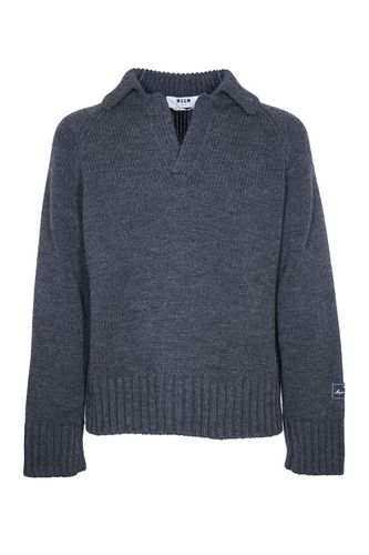 MSGM Logo Patch V-neck Knit Sweater - MSGM - Modalova