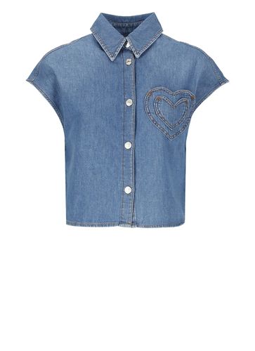 Heart Patch Washed Denim Shirt - M05CH1N0 Jeans - Modalova